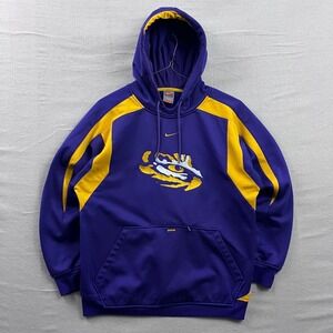 Nike Center Swoosh LSU Tigers Hoodie S Purple Therma Fit Embroidered Pullover